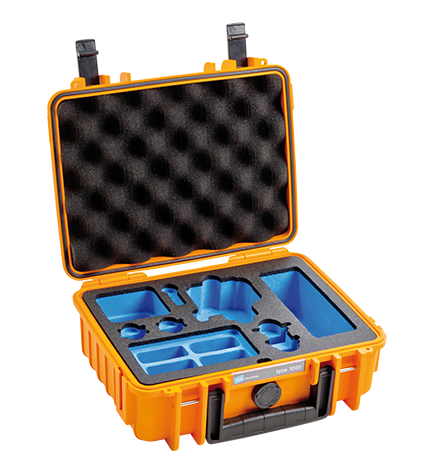 Orange colored opened case with foam inlay inside